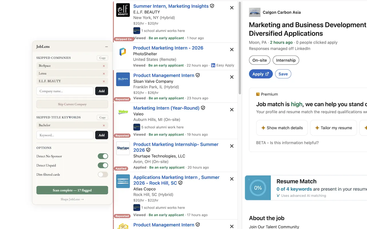 Sift badges on LinkedIn job cards